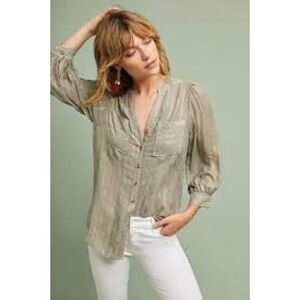 Anthropologie Akemi + Kin Itzel Metallic Buttondown Blouse Wool Blend Petite